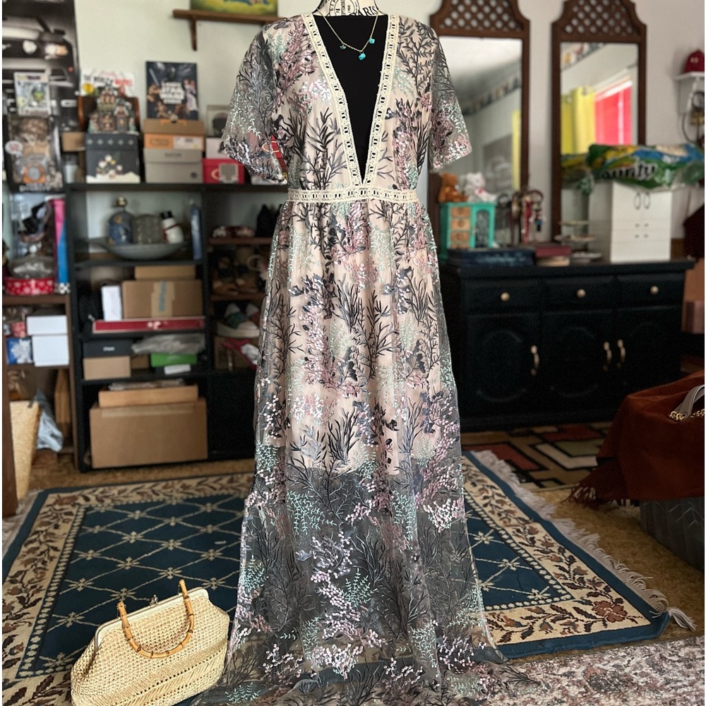 Blush Embroidered Maxi Dress Brand New